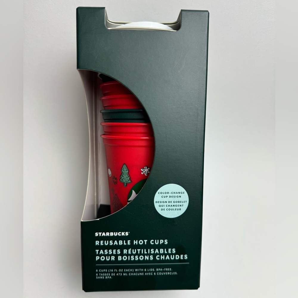 Starbucks 2022 Winter Holiday 6 Pack of 16 Oz Reusable Color Changing Hot Cups,